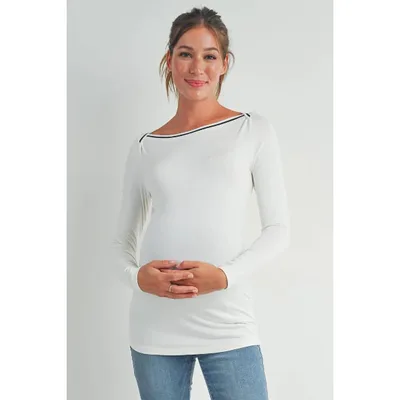 Target Hello Miz Women's Fitted Long Sleeve Boat Neck Maternity Top - White - Small