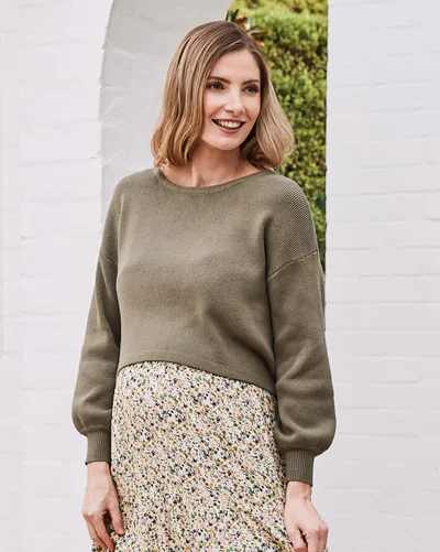 Angel Maternity Sylvie Luxury Maternity Knitted Cropped Sweater In Olive