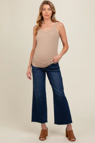 PinkBlush Navy Blue Wide Leg Raw Hem Maternity Jeans