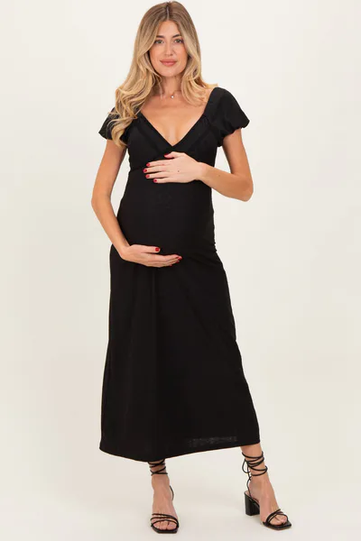 PinkBlush Black Texture Knit Maternity Midi Dress