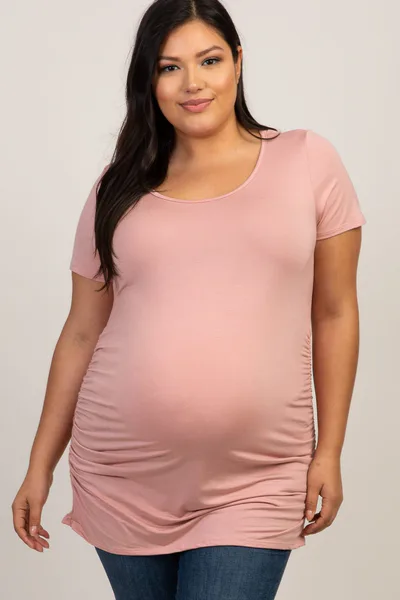 PinkBlush PinkBlush Pink Ruched Short Sleeve Plus Maternity Top
