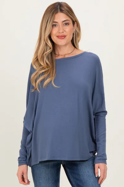 PinkBlush Navy Relaxed Fit Dolman Long Sleeve Maternity Top
