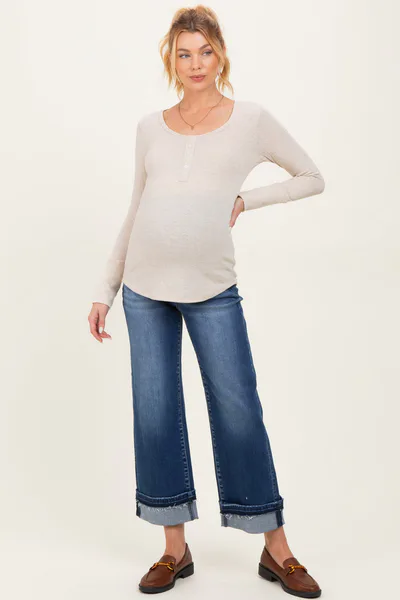 PinkBlush Navy Cuffed Relaxed Fit Maternity Ankle Straight Leg Jeans