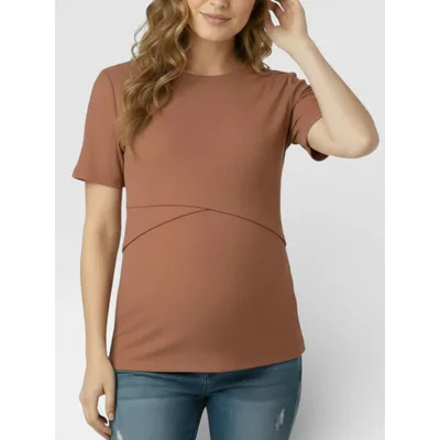 Target Women's Crew Neck Cross Over Nursing Maternity Short Sleeve Top - Mocha Mousse - Size: Large - Motherhood Maternity