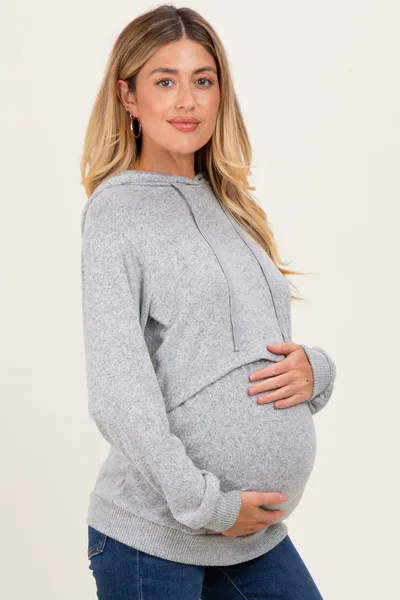 PinkBlush Heather Grey Double Layer Long Sleeve Maternity Nursing Hoodie