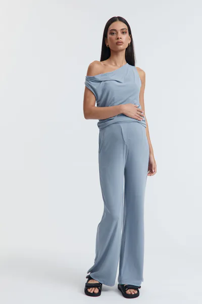 Legoe Heritage Ruched Fluid Jersey Top (Suede Blue) - FINAL SALE