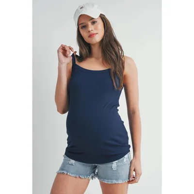Target Hello Miz Women's Ribbed Square Neck Sleeveless Maternity Tank Top - Navy - Medium