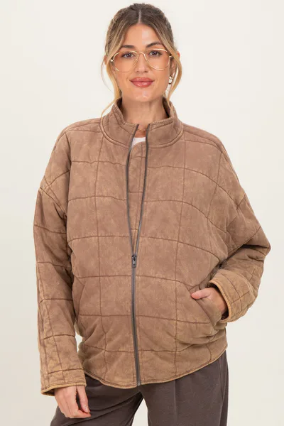 PinkBlush Mocha Quilted Oversized Maternity Jacket