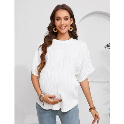 Target Womens Maternity Shirts Summer Ribbed knit Short Sleeve Casual Pregnancy Clothes Crewneck Loose Maternity Tops White XX-Large
