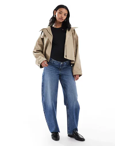 ASOS slim barrel leg jeans in mid blue