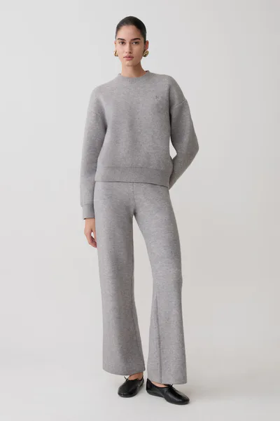 MESHKI Evan Knit Wide Leg Pants - Grey Marle