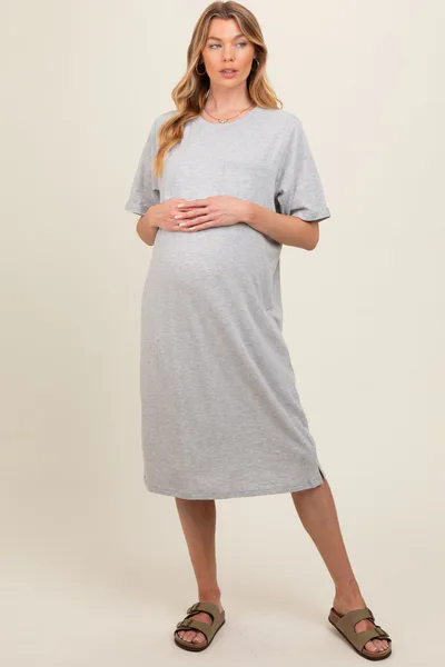 PinkBlush Heather Grey Oversized Round Neck T-Shirt Maternity Dress