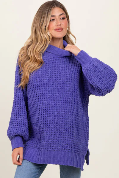 PinkBlush Periwinkle Chunky Waffle Knit Maternity Turtleneck Sweater