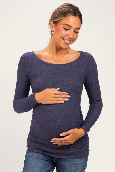 PinkBlush Navy Soft Knit Ruched Maternity Top