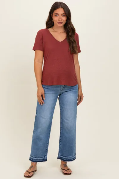 PinkBlush Wine Linen Blend V-Neck Short Sleeve Maternity T-Shirt