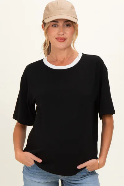 PinkBlush Black Relaxed Fit Contrast Neckline Maternity Tee