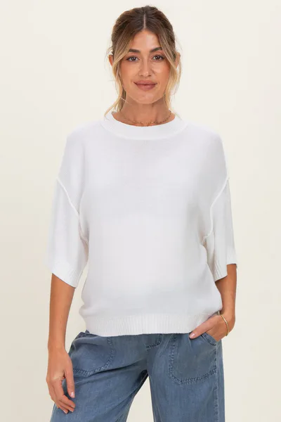 PinkBlush White Oversize Cut Sweater Maternity Top With Raw Edge