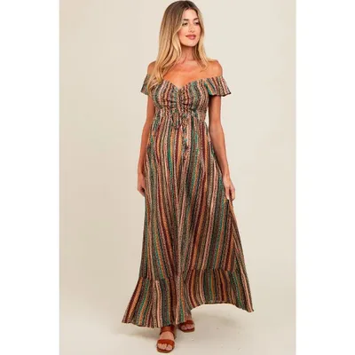 Target PinkBlush Multicolor Off Shoulder Cinched Maternity Maxi Dress Multicolor Large