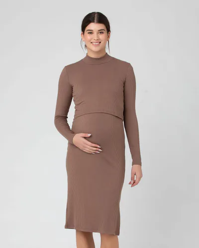 Special Addition Ruby Rib Nursing Dress in Mocha