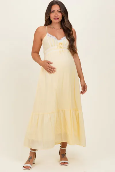 PinkBlush Lemon Lace Accent Maternity Maxi Dress