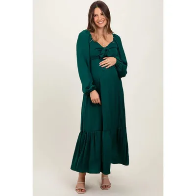Target PinkBlush Emerald Bow Satin Maternity Maxi Dress Emerald Small