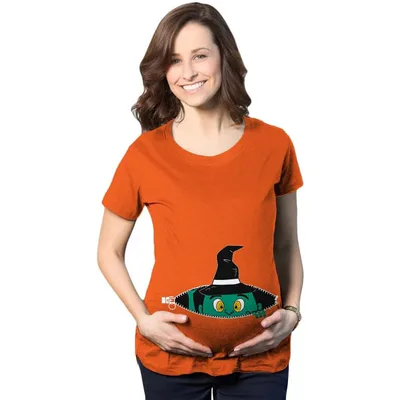 Target Maternity Peeking Witch Baby Halloween Funny Pregnancy Gift T shirt - Crazy Dog Maternity T Shirt For Halloween Season Orange XL