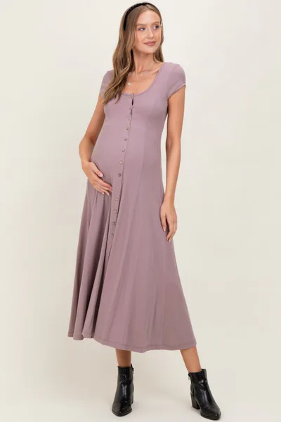 PinkBlush Mauve Button Down Maternity Maxi Dress