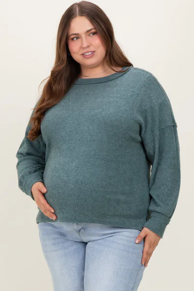 PinkBlush Emerald Green Brushed Ribbed Knit Maternity Plus Pullover