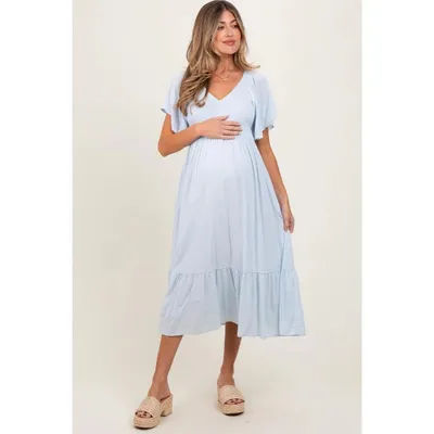 Target PinkBlush Light Blue Smocked Ruffle Maternity Dress Light Blue Small