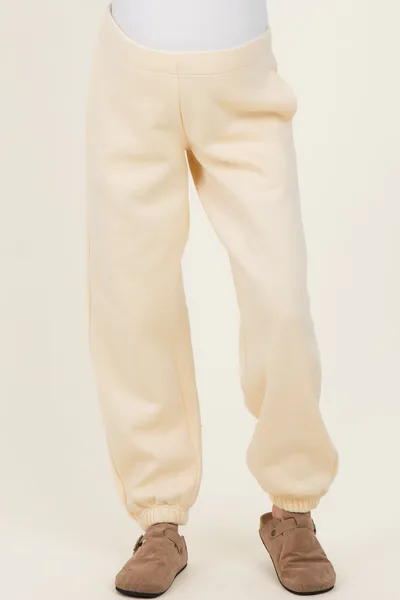 PinkBlush Cream Fleece Maternity Sweatpants