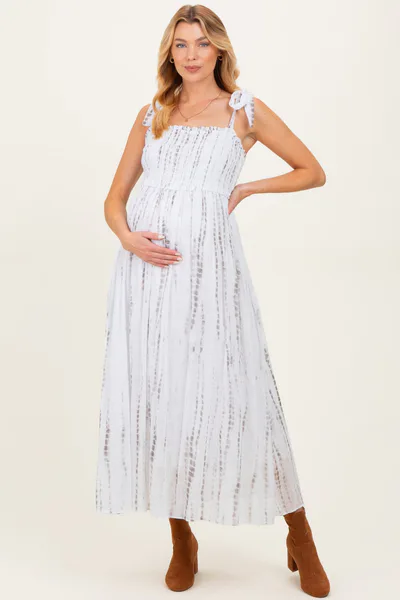 PinkBlush Charcoal Tie Dye Printed Maternity Maxi Dress