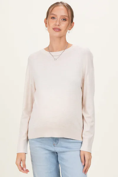 PinkBlush Oatmeal Classic Crew Neck Maternity Sweater