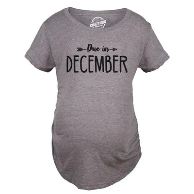 Target Maternity Due In December Funny T shirts Pregnant Shirts Announce Pregnancy Month Shirt - Crazy Dog Maternity T Shirt with Fun Design Dark Grey L