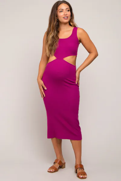 PinkBlush Magenta Sleeveless Side Cutout Maternity Midi Dress