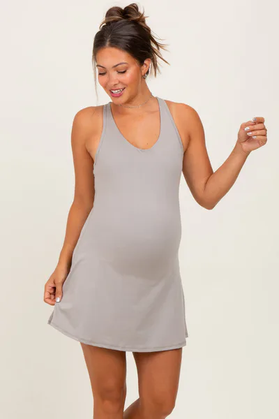 PinkBlush Light Taupe Tennis Racerback Maternity Romper Dress