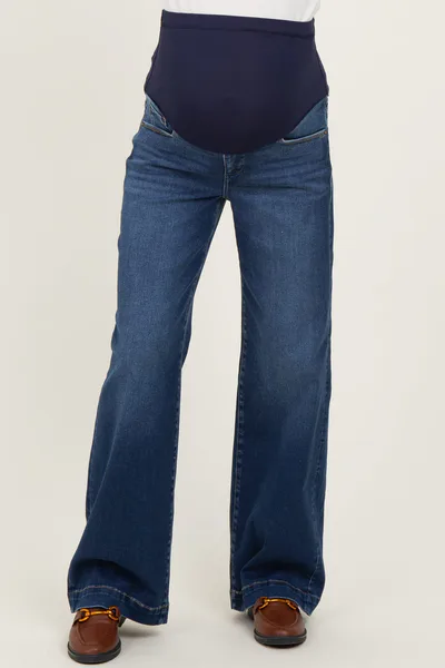PinkBlush Navy Dark Wash Wide Leg Maternity Jeans