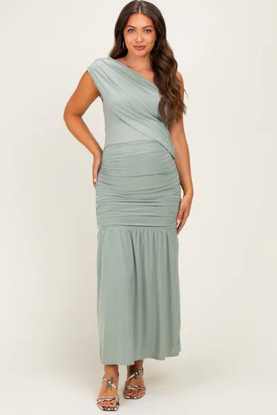 PinkBlush Sage One Shoulder Ruched Maternity Maxi Dress