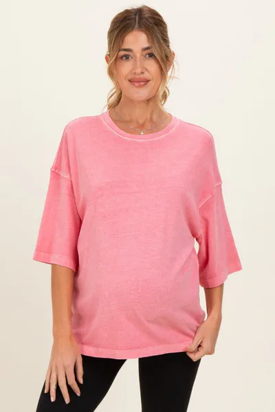PinkBlush Pink Pigment Oversized Half-Sleeve Maternity T-Shirt