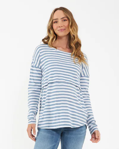 Ripe Maternity Lionel Long Sleeve Nursing Tee Petrol / White