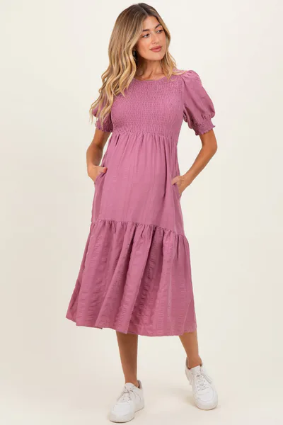 PinkBlush Mauve Textured Flowy Maternity Dress