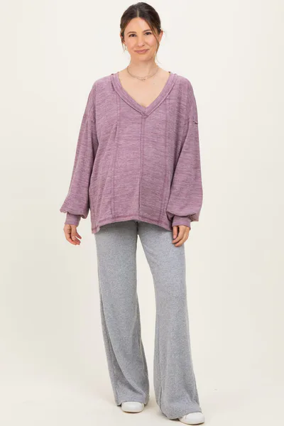 PinkBlush Plum Brushed Long Sleeve V-Neck Maternity Sweatshirt