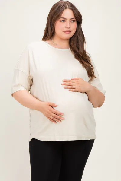 PinkBlush Khaki Vintage Wash Exposed Seam Maternity Plus T-Shirt