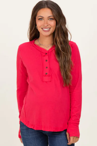 PinkBlush Fuchsia Long Sleeve Exposed Seam Maternity Top