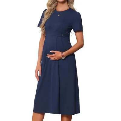 Target INSPIRE CHIC Women's Maternity Dress A Line Crewneck Short Sleeve Stretchy Summer Office Work Midi Pregnancy Dresses X-Large Blue