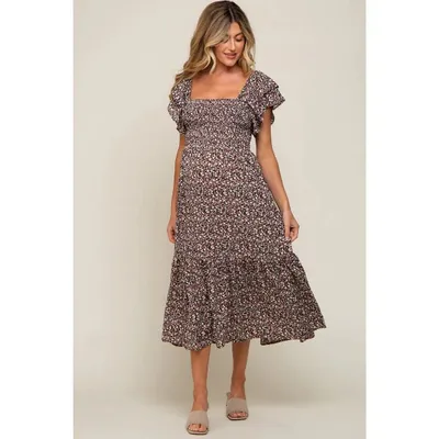 Target Pinkblush Black Floral Flutter Maternity Midi Dress Medium