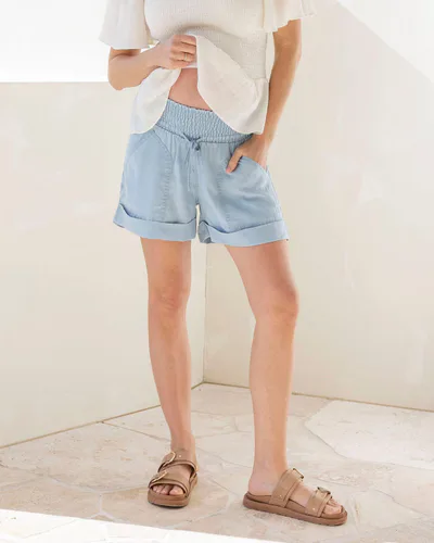 Angel Maternity Maternity Tencel Summer Shorts in Blue