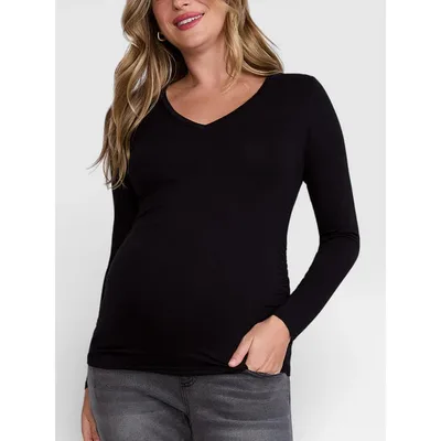 Target Women's V-Neck Side-Ruched Maternity Long Sleeve Tee - Black - Size: Small - Motherhood Maternity