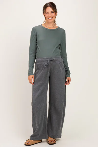 PinkBlush Heather Charcoal Fleece Barrel Leg Maternity Sweatpants
