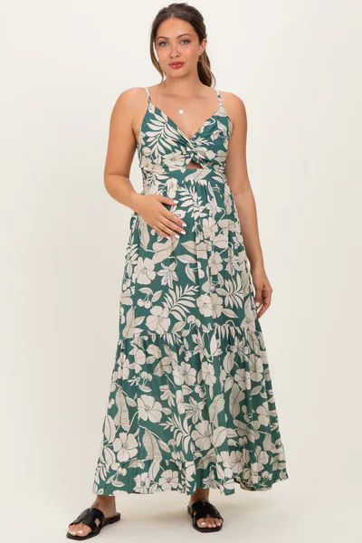 PinkBlush Sage V-Neck Twist Front Cut Out Maternity Maxi Dress