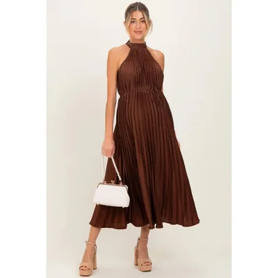 Target Pinkblush Brown Pleated Maternity Halter Dress Small